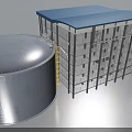 Industrial Factory Building with Blue Roof Multi Storey Steel Structure and Large Storage Tanks