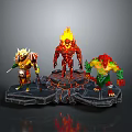 Armored Warrior Fire Elemental And Green Clawed Monster On Lava Platform With Flames