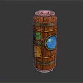 Vintage Wooden Barrel Shaped Canister With Orange Wood Grain And Blue Circular Window