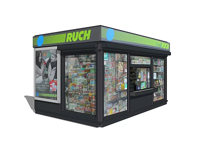 Ruch Convenience Store Exterior With Glass Windows Green Black Signage And Products 3d model