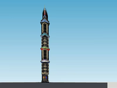 Tall Office Building Tower Structure With Spire Colorful Exterior And Multiple Floors 3d model