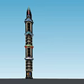 Tall Office Building Tower Structure With Spire Colorful Exterior And Multiple Floors
