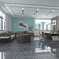 Spacious Modern Office Interior With Comfortable Sofa Desk Large Windows And Artwork 3d model