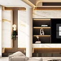 Modern Foyer Hallway Design With Marble Accent Wall Recessed Lighting And Green Plant