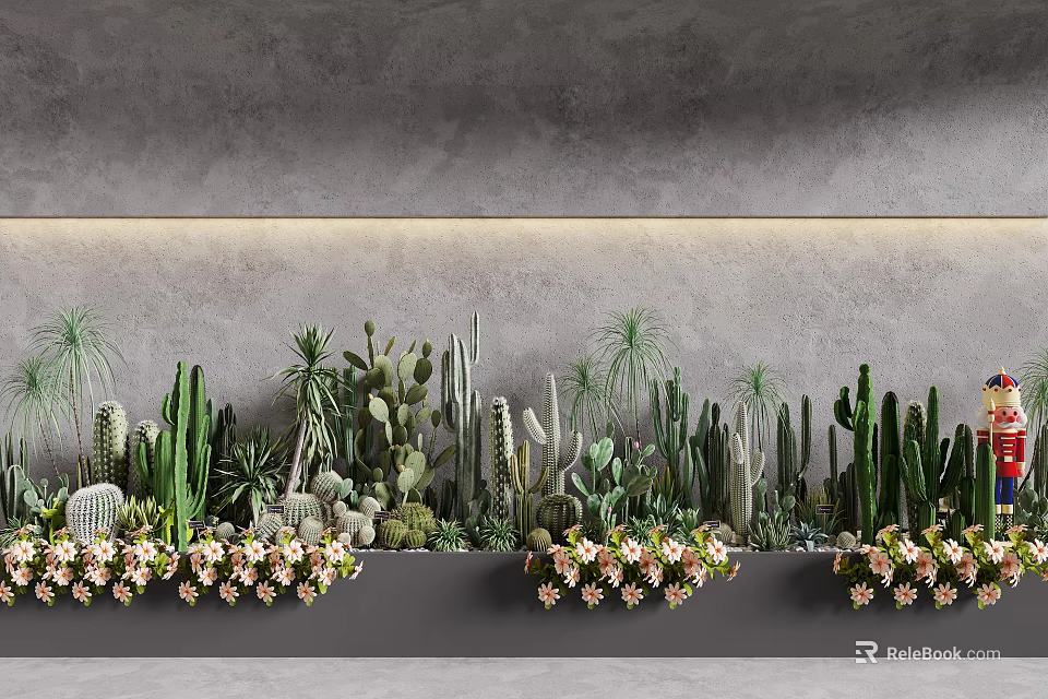Modern Decorative Bonsai Potted Plants With Cacti Succulents And Small Flowers 3d model 