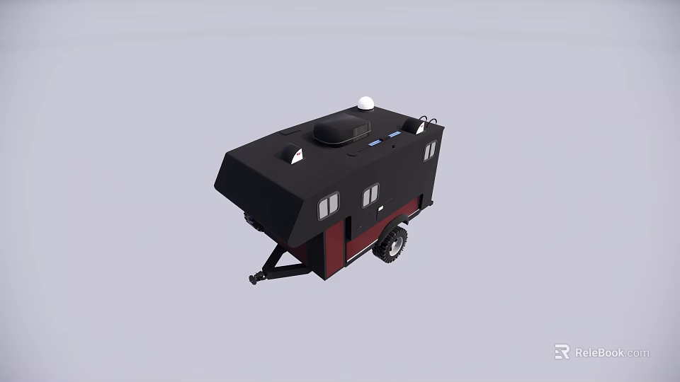 Black and Red Utility Vehicle Trailer with Roof Equipment and Windows 3d model 