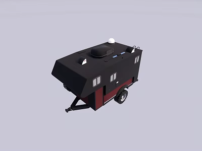 Black and Red Utility Vehicle Trailer with Roof Equipment and Windows 3d model