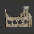Scenic Ancient Castle Ruins With Red Brick Tower Arches And Green Grass Base