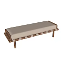 Modern Wooden Frame Bench With Light Fabric Cushion Multiple Angles 3d model