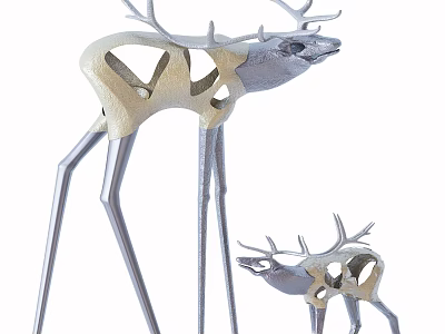 Deer Shaped Decorative Ornament Set With Small And Large Hollow Design Silver Gold Figurines 3d model