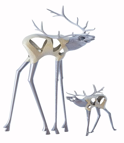 Deer Shaped Decorative Ornament Set With Small And Large Hollow Design Silver Gold Figurines 3d model