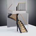 Modern Staircase Design With Wooden Steps Black Metal Railings And Landing