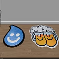 Fun Shaped Decorative Rugs Featuring Blue Droplet Smiley Face and Yellow Beer Mugs Design