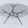 Modern Oval Coffee Table With Glass Top And Branch Like Black Copper Metal Base