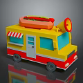 Vibrant Yellow Red Food Truck Featuring Top Hot Dog Megaphone And Striped Awning