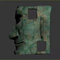Ancient Bronze Mask Sculpture With Intricate Facial Features And Patina Green Surface
