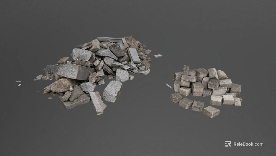 Piled Gray Building Components With Stones And Blocks For Construction Material 3d model 