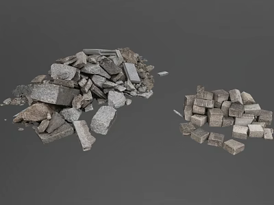 Piled Gray Building Components With Stones And Blocks For Construction Material 3d model