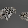 Piled Gray Building Components With Stones And Blocks For Construction Material