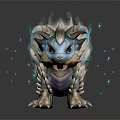 Cute Mythical Game Movie Character With Blue Eyes Horns White Blue Fur And Glowing Particles