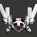 White And Gray Mech Game And Movie Character With Red Head And Glowing Green Accents