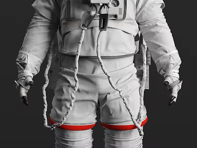 Man Wearing White Astronaut Suit With Hoses And Detailed Gear 3d model