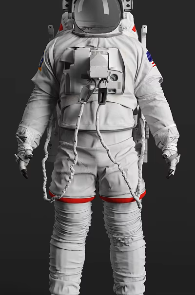 Man Wearing White Astronaut Suit With Hoses And Detailed Gear 3d model