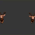 Two Brown Reindeer Figurines With Red Nose And Antlers On Gray Reflective Surface