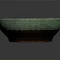 Bowl Shaped Ceramic Decorative Ornament Set With Green Wavy Pattern And Black Motifs
