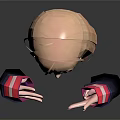Anime Character Blonde Hair Green Eyes Making Hand Gesture With Striped Sleeves On Dark Background