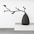 Modern Decorative Vases With Red Berry Branches On Wall Mounted Shelves 3d model