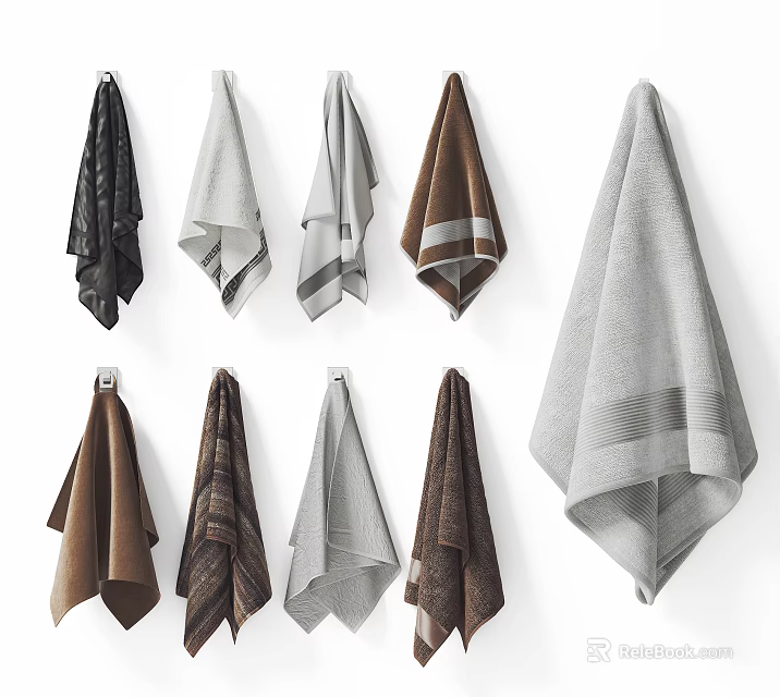 Multiple Colored Hanging Towels With Soft Texture And Various Designs For Home Use 3d model 