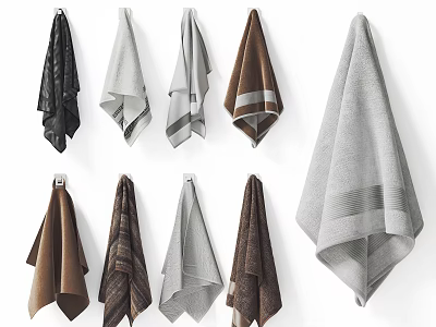 Multiple Colored Hanging Towels With Soft Texture And Various Designs For Home Use 3d model