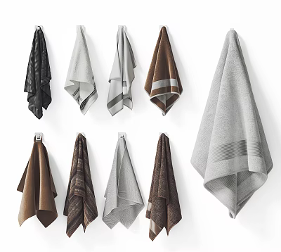 Multiple Colored Hanging Towels With Soft Texture And Various Designs For Home Use 3d model