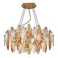 Modern Crystal Chandelier With Irregular Transparent Pieces And Warm Yellow Lighting