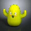 Green Cartoon Cactus Character With Cute Expression Big Eyes Open Mouth And Blush Cheeks