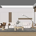 Modern Living Room Interior With Beige Sofa Wooden Elements Floor Lamp Coffee Table And Carpet