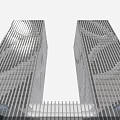 Two Modern High Rise Office Towers With Glass Facade Vertical Stripes And Architectural Design