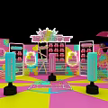 Vibrant Happy Challenge Camp Space Featuring Colorful Floor Punching Bags And Decorative Walls