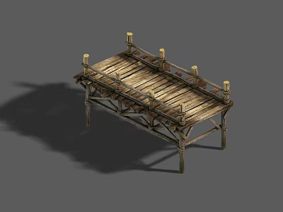 Rustic Wooden Bridge Design With Simple Structure And Natural Wood Railings 3d model