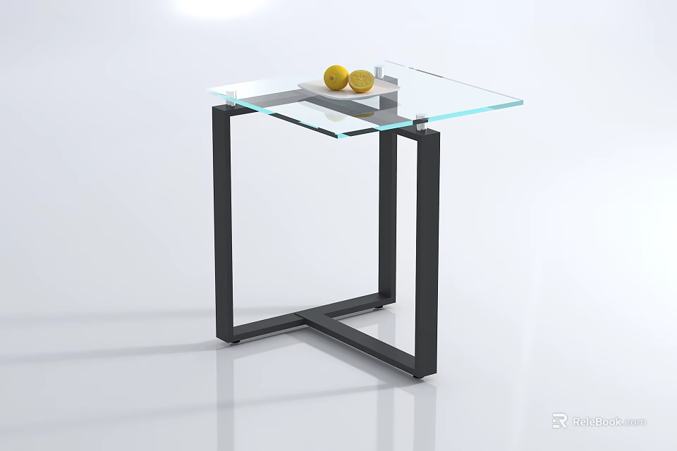 Modern Side Table With Glass Top And Black Metal Frame Design 3d model 