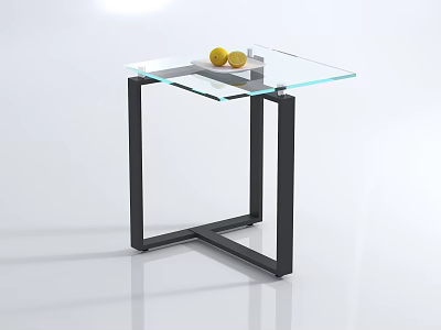 Modern Side Table With Glass Top And Black Metal Frame Design 3d model