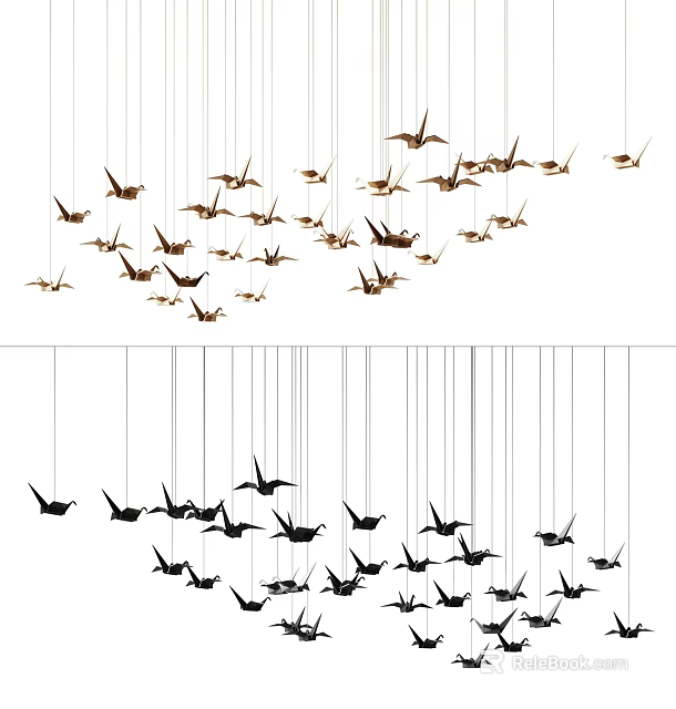 Hanging Bird Shaped Golden Black Pendant Decor For Modern Interior Decoration 3d model 