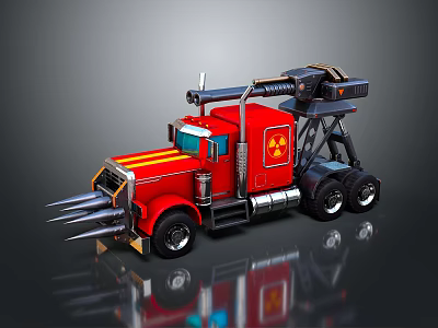 Red Transformer Style Truck With Yellow Stripes And Mechanical Arm Design 3d model
