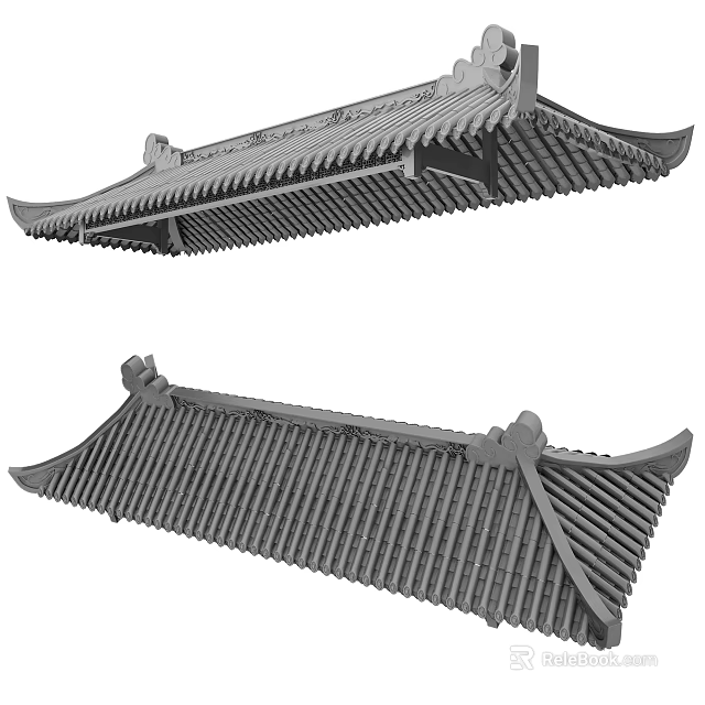 Traditional Chinese Architectural Roof Components With Curved Eaves Ornamental Tiles And Decorative Structures 3d model 