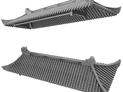 Traditional Chinese Architectural Roof Components With Curved Eaves Ornamental Tiles And Decorative Structures 3d model