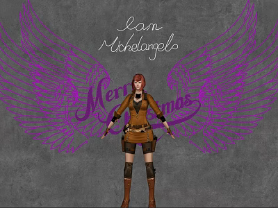 Red Haired Character In Brown Outfit With Christmas Decorative Lights And Purple Wings 3d model