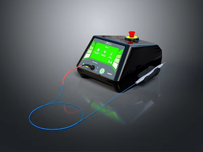 Professional Black Diagnostic Device With Green Screen Red Button And Connected Probe Cables 3d model