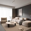 Modern Living Room Interior Featuring Beige Sofa Armchair Coffee Table And Area Rug