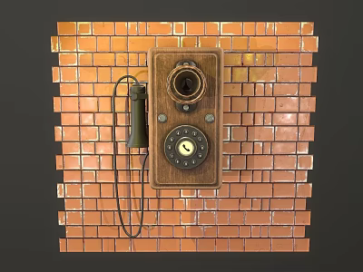 Vintage Old Fashioned Telephone With Classic Dial Mounted On Red Brick Wall 3d model